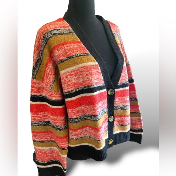 BP Black Marl Stripe Slouched Cropped Front Button Cardigan Size 1X NWT - Picture 3 of 11